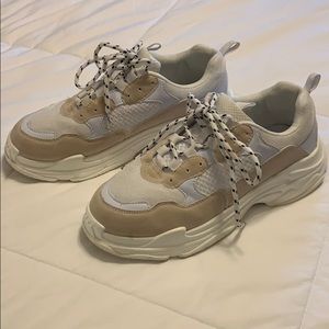 White and Tan Chunky Dad Sneakers